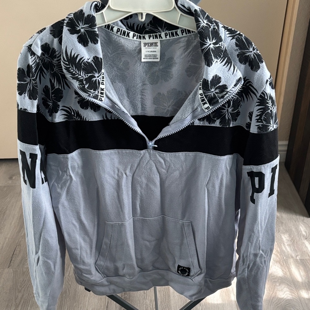 Victoria's Secret Light Gray and Black Floral Hoodie